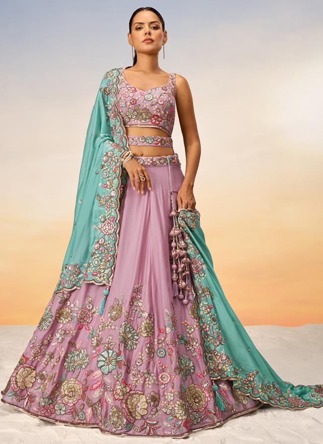 Pure Georgette Mauve Party Wear Sequins Work Lehenga Choli